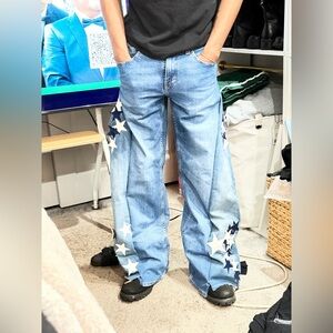 Size 30 Star Pattern Wide-Leg Jeans